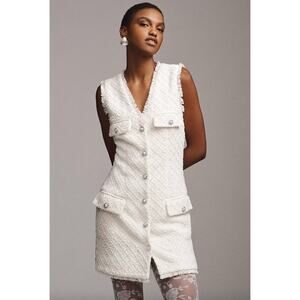 BHLDN‎ White Ella Pearl Beaded Tweed Dress